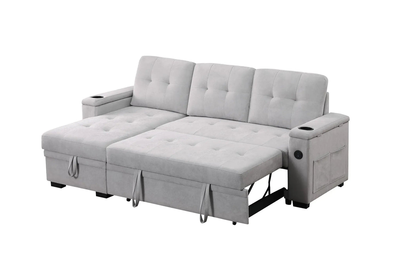 Ashlyn II - 84"W Woven Fabric Reversible Sleeper Sectional Sofa with Storage Chaise by Unique Piece Furniture