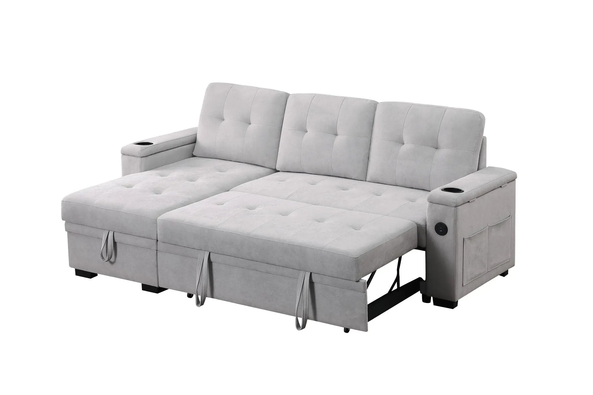 Ashlyn II - 84"W Woven Fabric Reversible Sleeper Sectional Sofa with Storage Chaise by Unique Piece Furniture