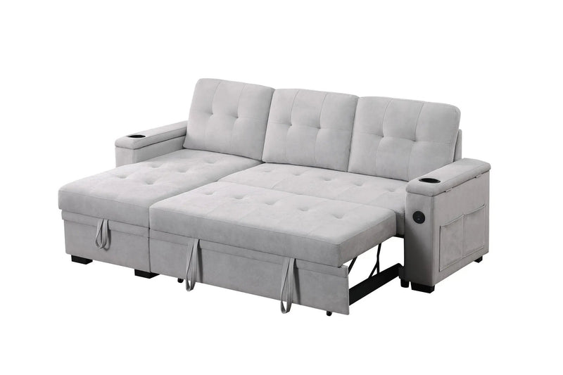 Ashlyn II - 84"W Woven Fabric Reversible Sleeper Sectional Sofa with Storage Chaise by Unique Piece Furniture