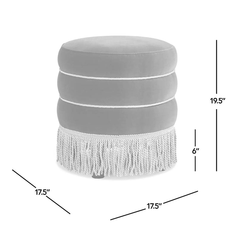 Edward - Round Upholstered Ottoman With Bullion Fringe - Olive Green by HouseOfZazla