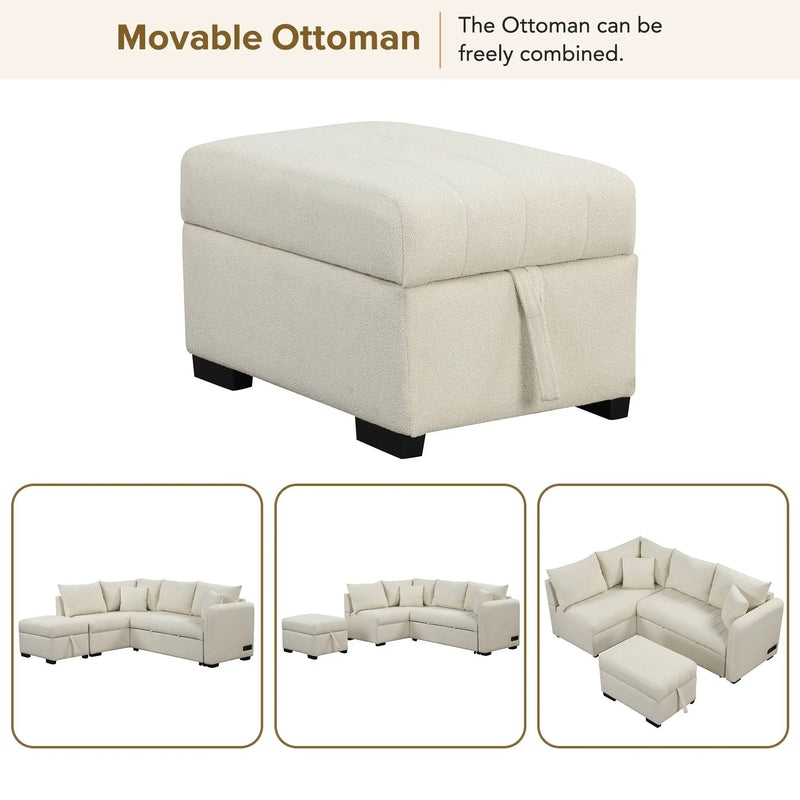 L-Shaped Sectional Pull Out Sofa Bed Sleeper Sofa With Two USB Ports, Two Power Sockets And A Movable Storage Ottoman by Unique Piece Furniture