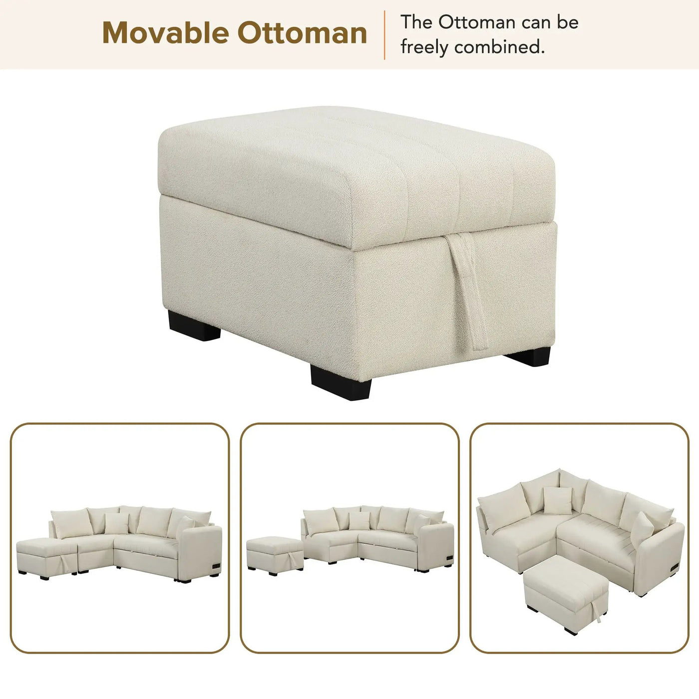 L-Shaped Sectional Pull Out Sofa Bed Sleeper Sofa With Two USB Ports, Two Power Sockets And A Movable Storage Ottoman by HouseOfZazla