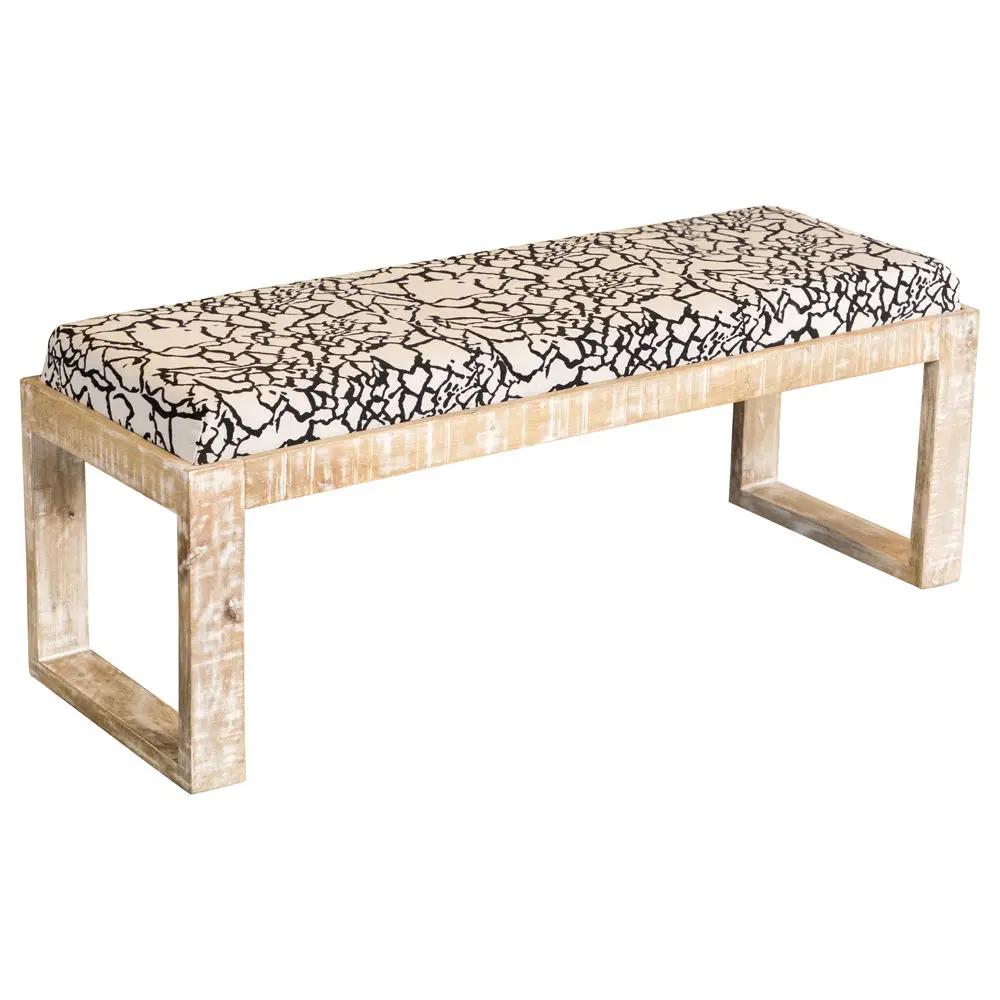 Aiden Fabric Upholstered Accent Bench Distressed White by Unique Piece Furniture
