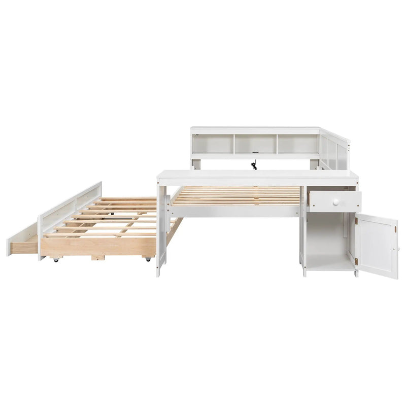 Daybed With Storage Shelves, Drawers, Trundle, Charging Station, LED Light, Desk And Cabinet by HouseOfZazla