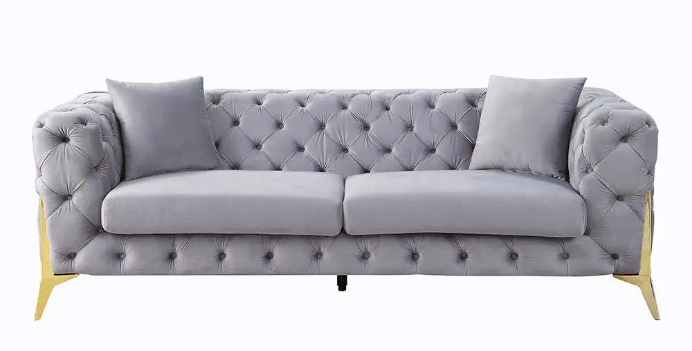 Jelanea - Sofa With 2 Pillows - Gray Velvet & Gold by Unique Piece Furniture