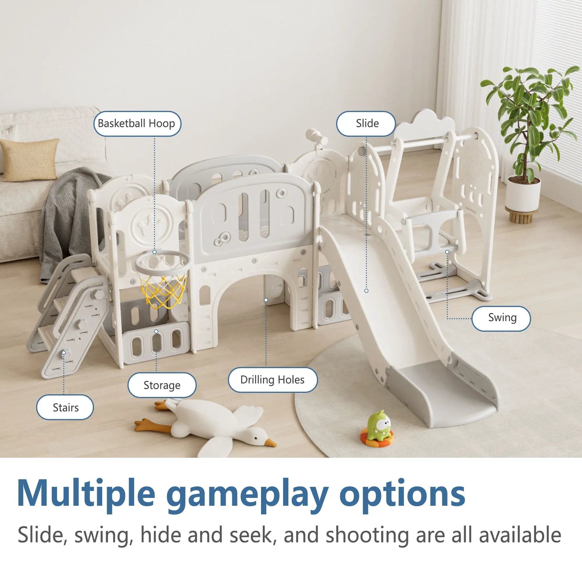 Toddler Slide Kids Playground With Basketball Hoop And Swing by HouseOfZazla