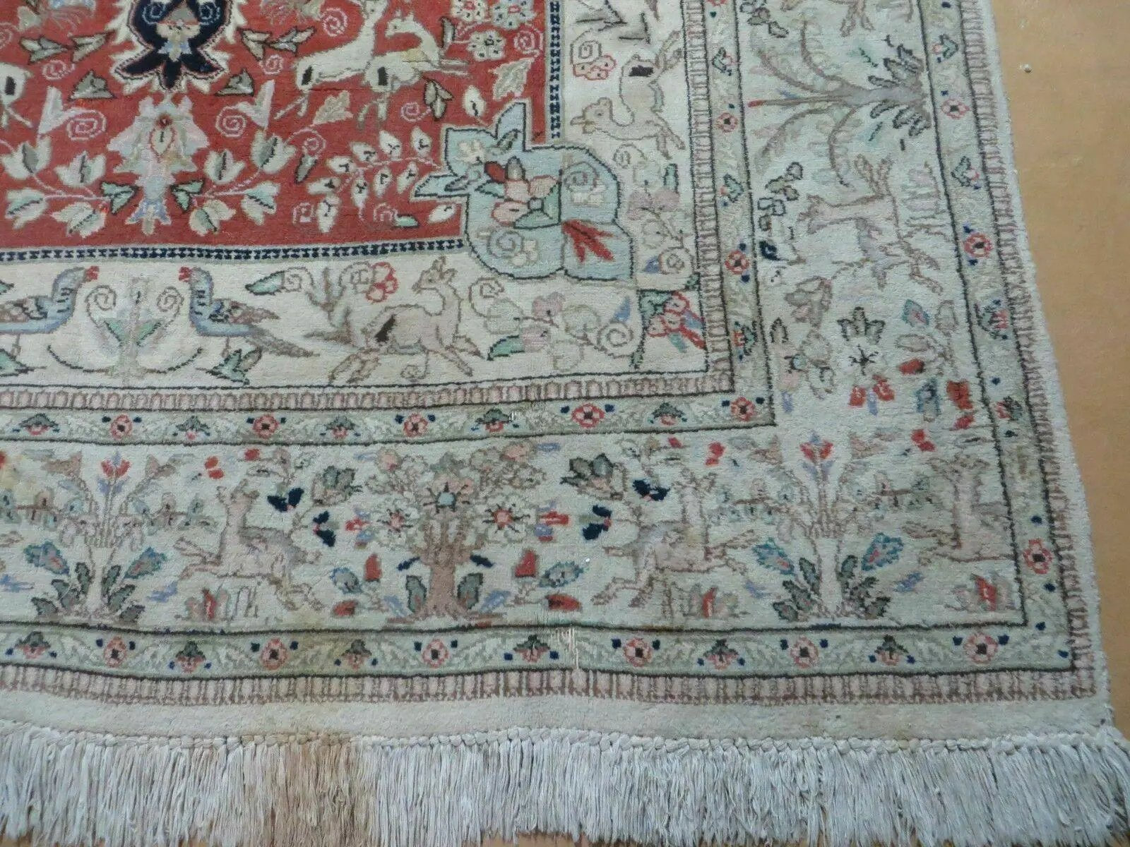 6' X 9' Vintage Handmade India Oriental Floral Wool Rug Hunting Bird Deer Nice by Jewel Rugs