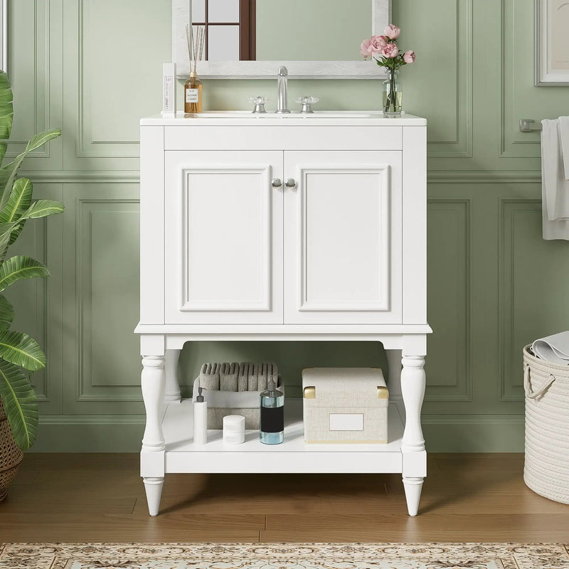 Modern Bathroom Vanity With Sink, Rectangular Cabinet With Open Shelf And Closed Storage by Unique Piece Furniture