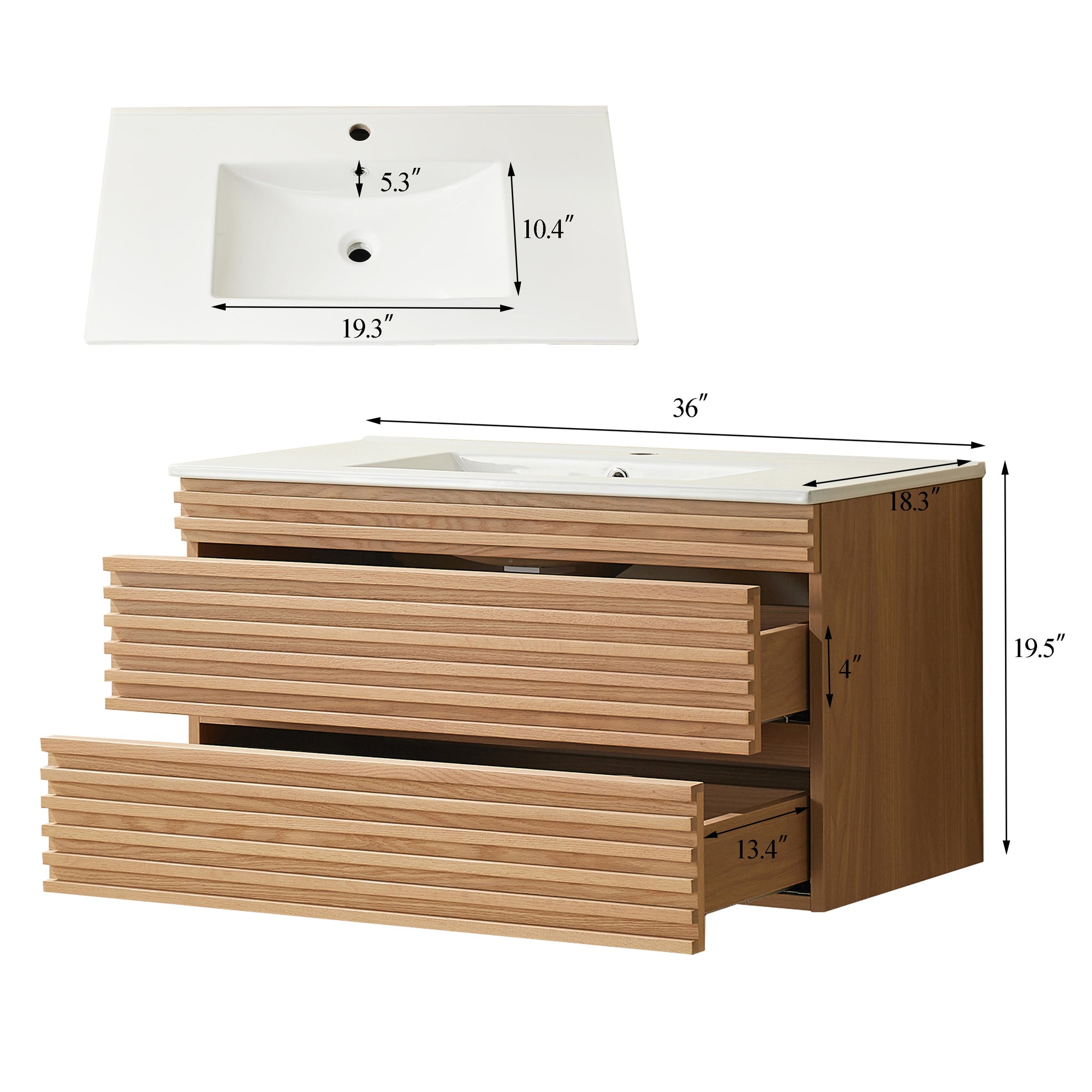 Pre-Assembled 36" Wall Mounted Floating Single Vanity Cabinet with Ceramic Top by HouseOfZazla