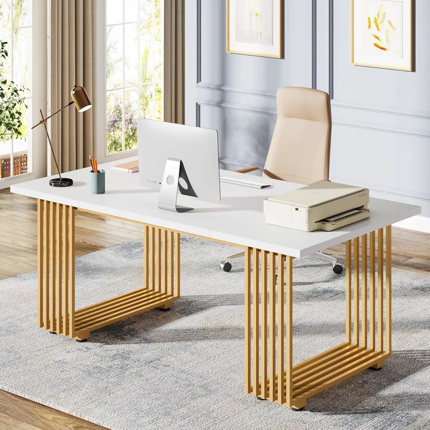 Office Executive Desk For Home Office - White / Gold by HouseOfZazla