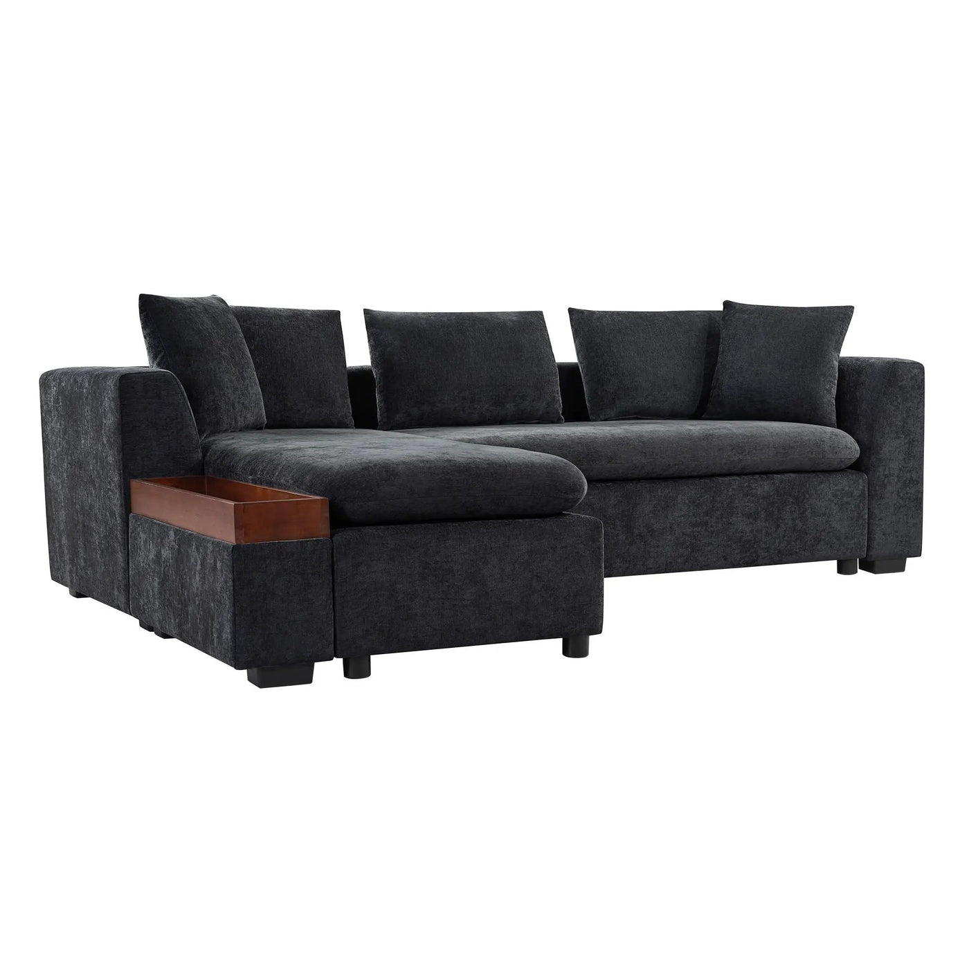 Modern L Shaped Sectional Sofa With Upholstery And Wooden Storage by Unique Piece Furniture