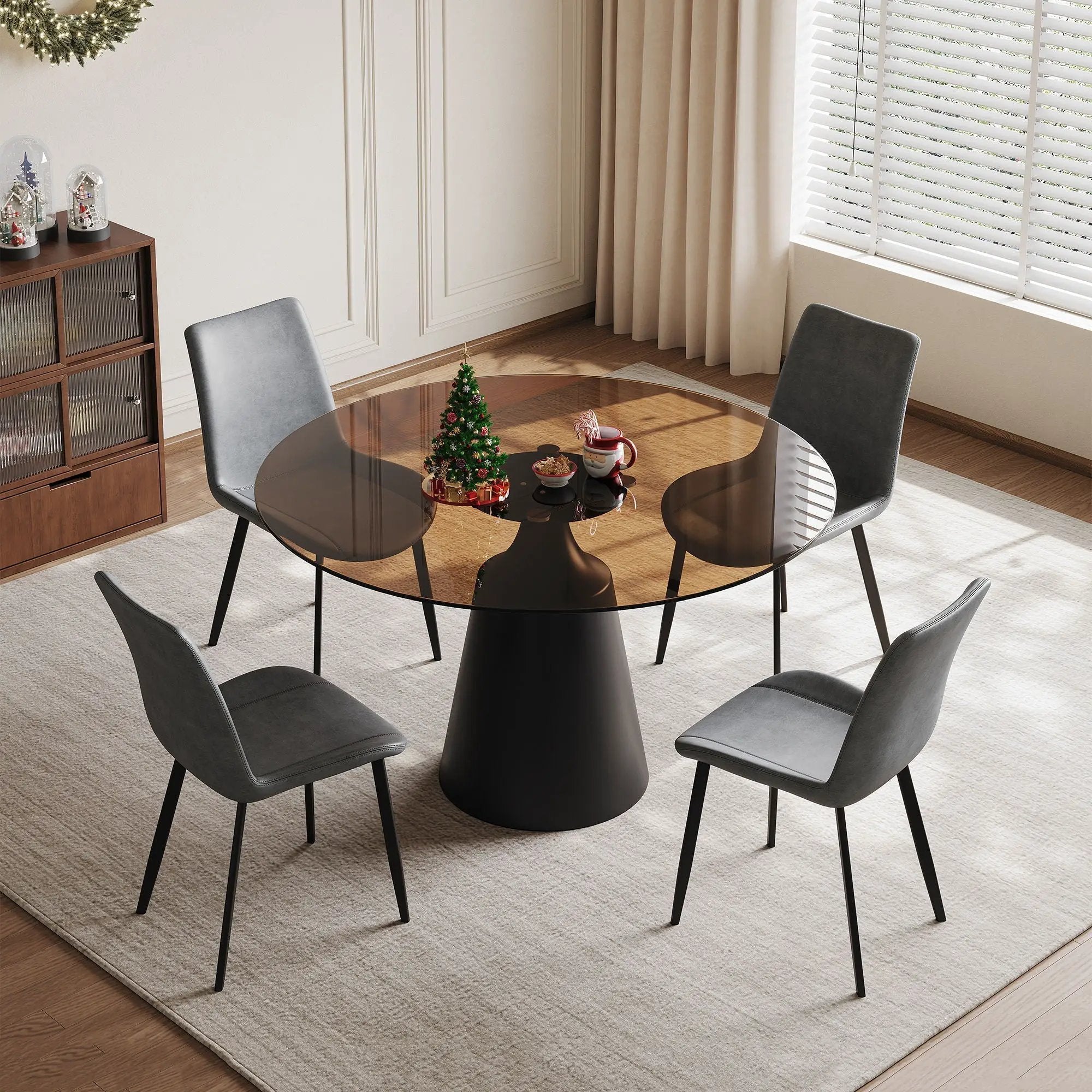 Round Dining Table And 4 Chair Set With Ergonomic Chairs - Black by HouseOfZazla