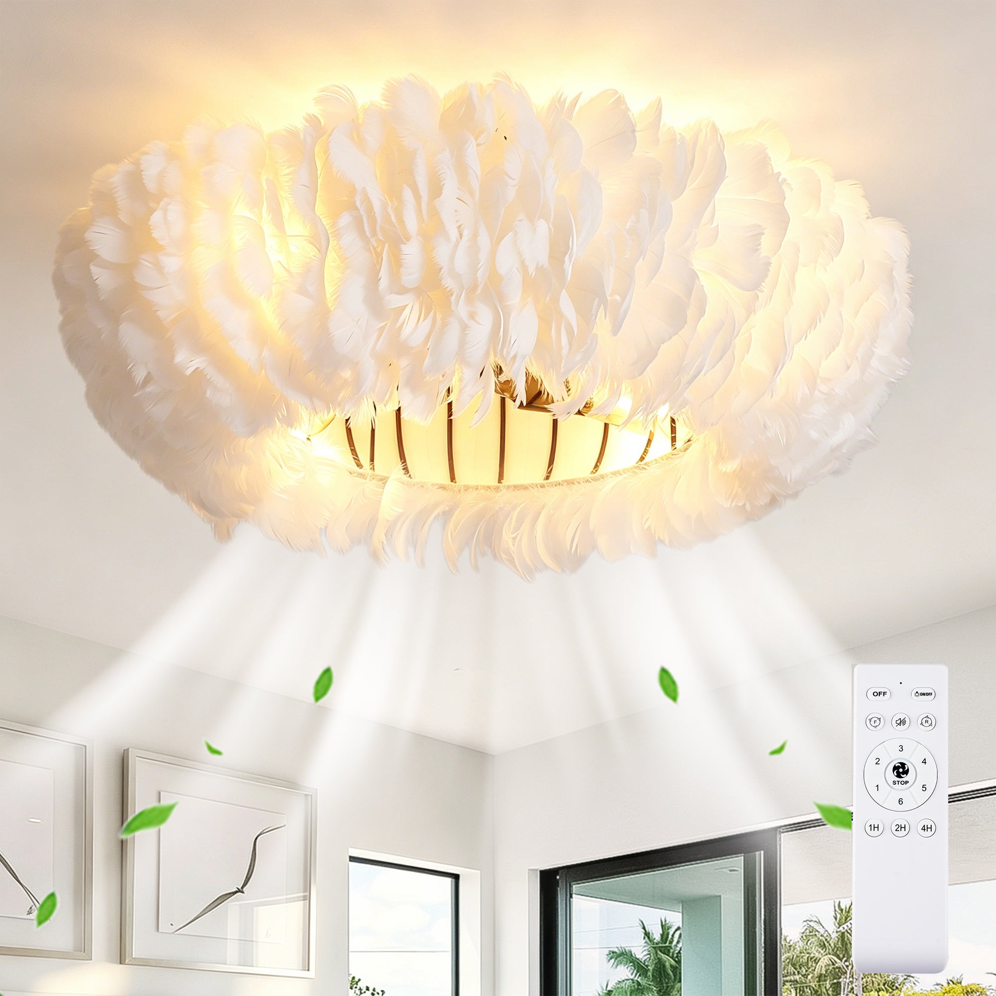 20" Feather-Dressed Caged Ceiling Fan with Remote and Light by HouseOfZazla