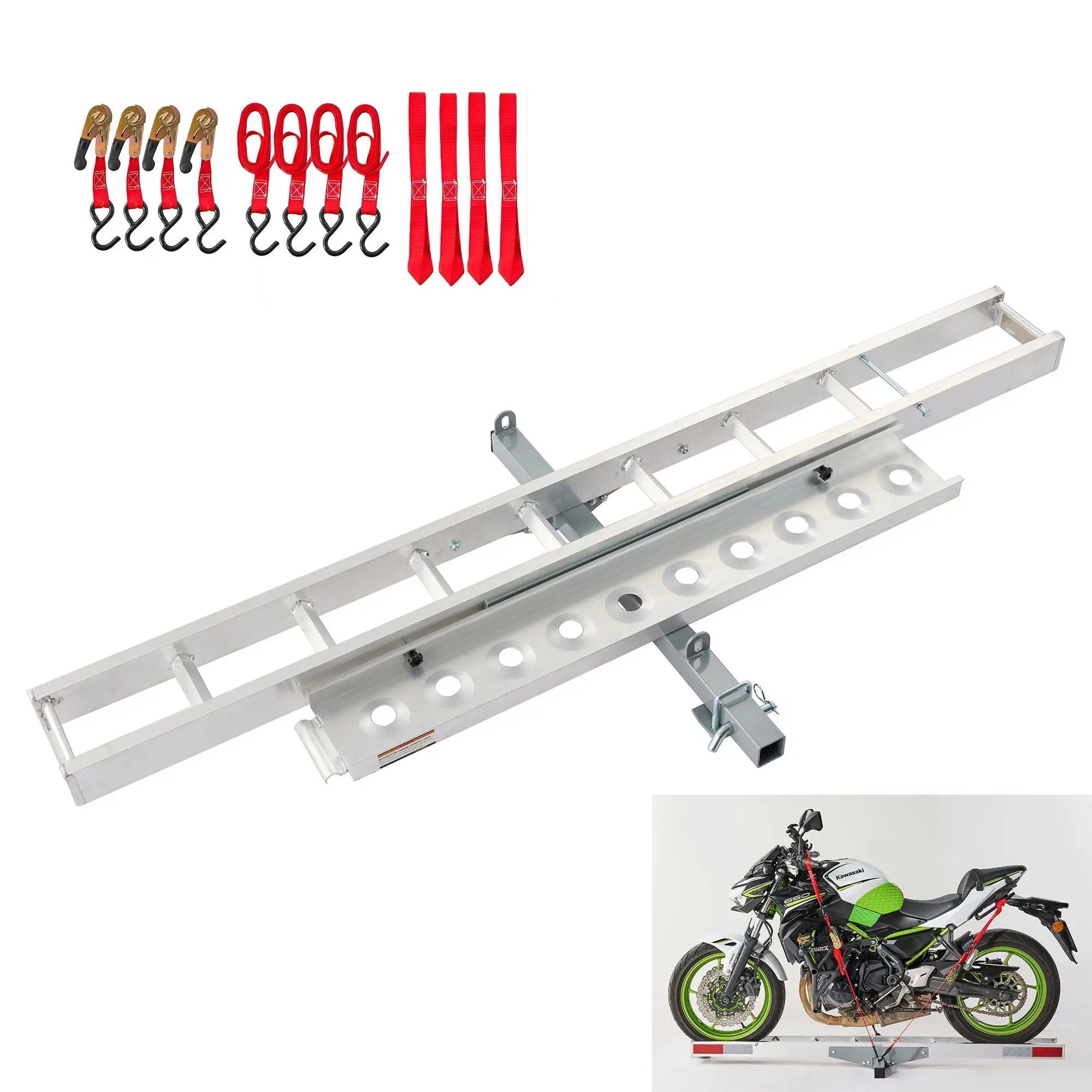 Motorcycle Hitch Mount Carrier With Ramp, Rust-Resistant - Silver by HouseOfZazla