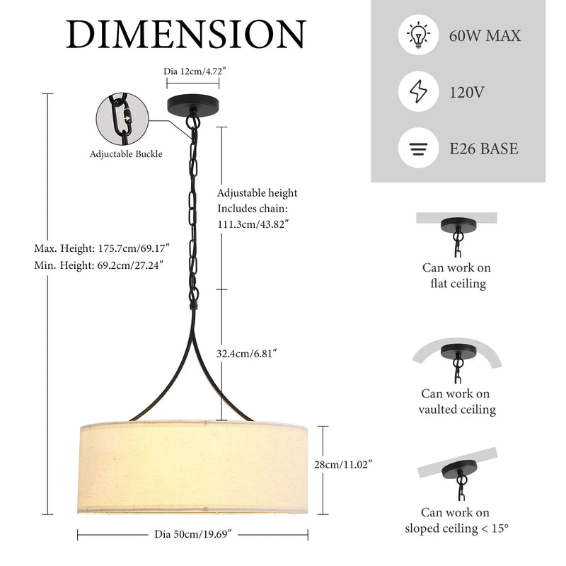 3 Light Drum Pendant Light by HouseOfZazla