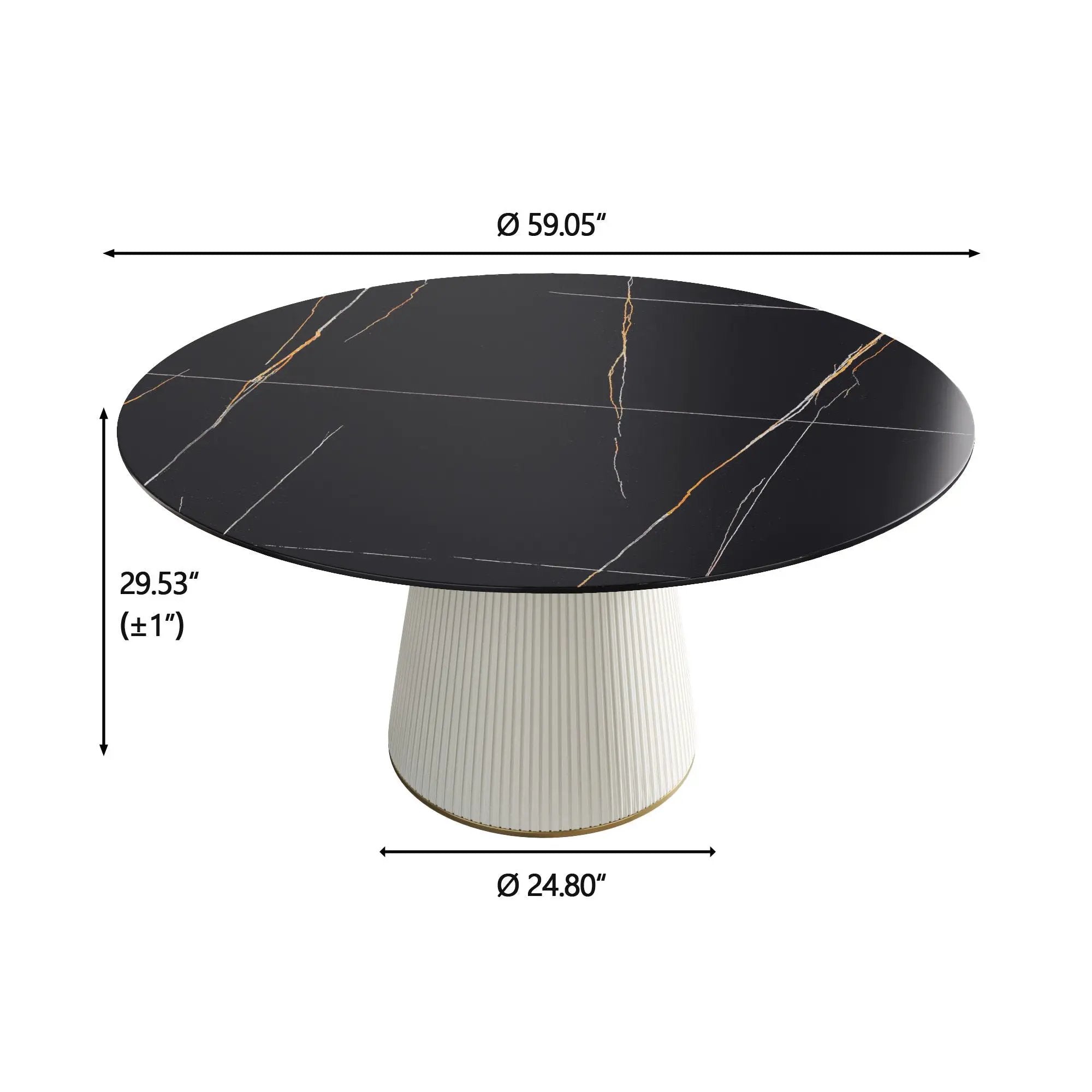 Modern Artificial Stone Round Plywood Base Dining Table, Can Accommodate 8 People, (Not Including Chairs) - Black / Beige by HouseOfZazla