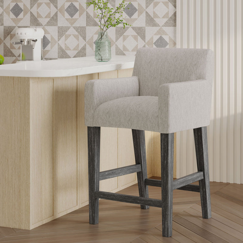 Charmed Upholstered Counter Stool with H-Frame Base and Round Arms by HouseOfZazla