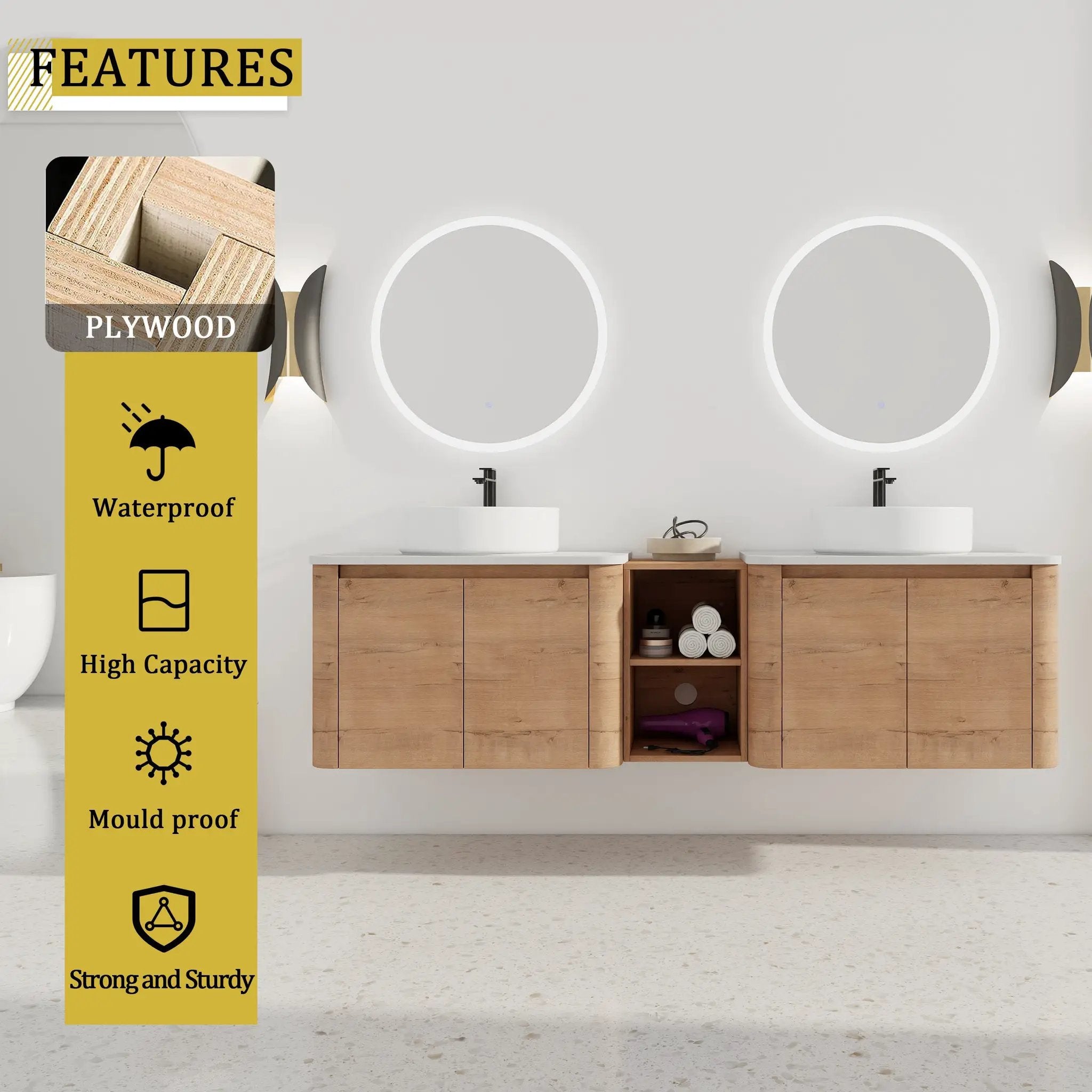 72" Wall-Mounted Bathroom Vanity With Ceramic Art Sink by HouseOfZazla