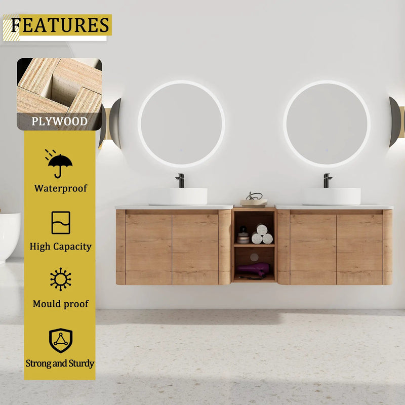 72" Wall-Mounted Bathroom Vanity With Ceramic Art Sink by HouseOfZazla