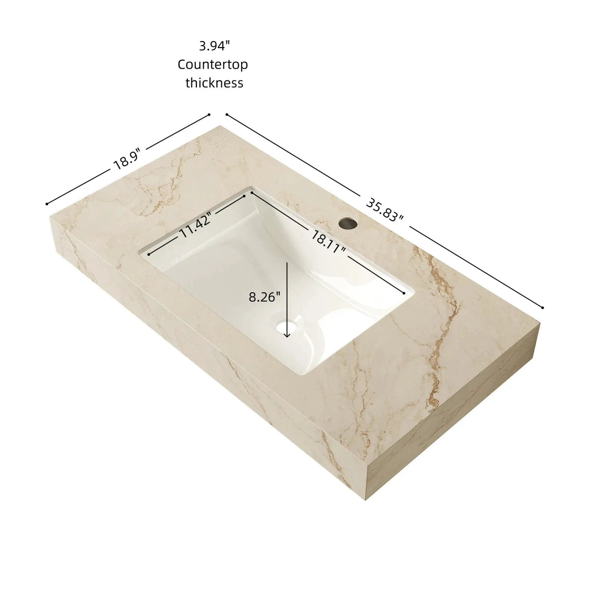 36" Premium Bathroom Sink with Cream Gold Vein Finish, photo 5 of 5