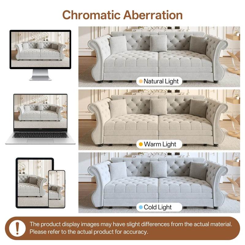 Oversized Chesterfield Pull Out Sofa Bed, Roll Arm Couch With Flower Tufting For Living Room
