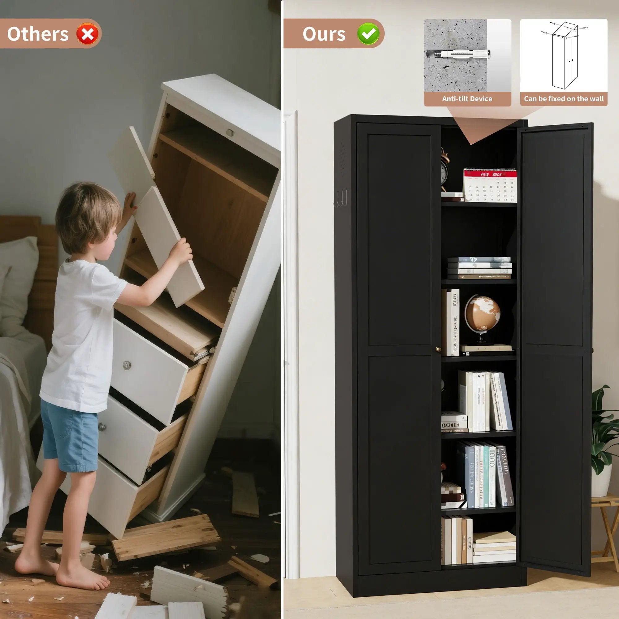 Kitchen Pantry Cabinet With 4 Adjustable Shelves, Heavy Duty Freestanding Organizer by Unique Piece Furniture