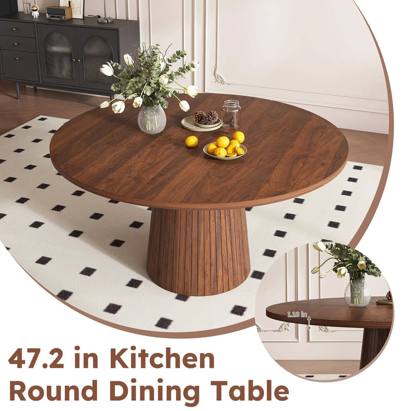 47 Inch Round MDF Dining Table for 4, Modern Farmhouse Style by HouseOfZazla