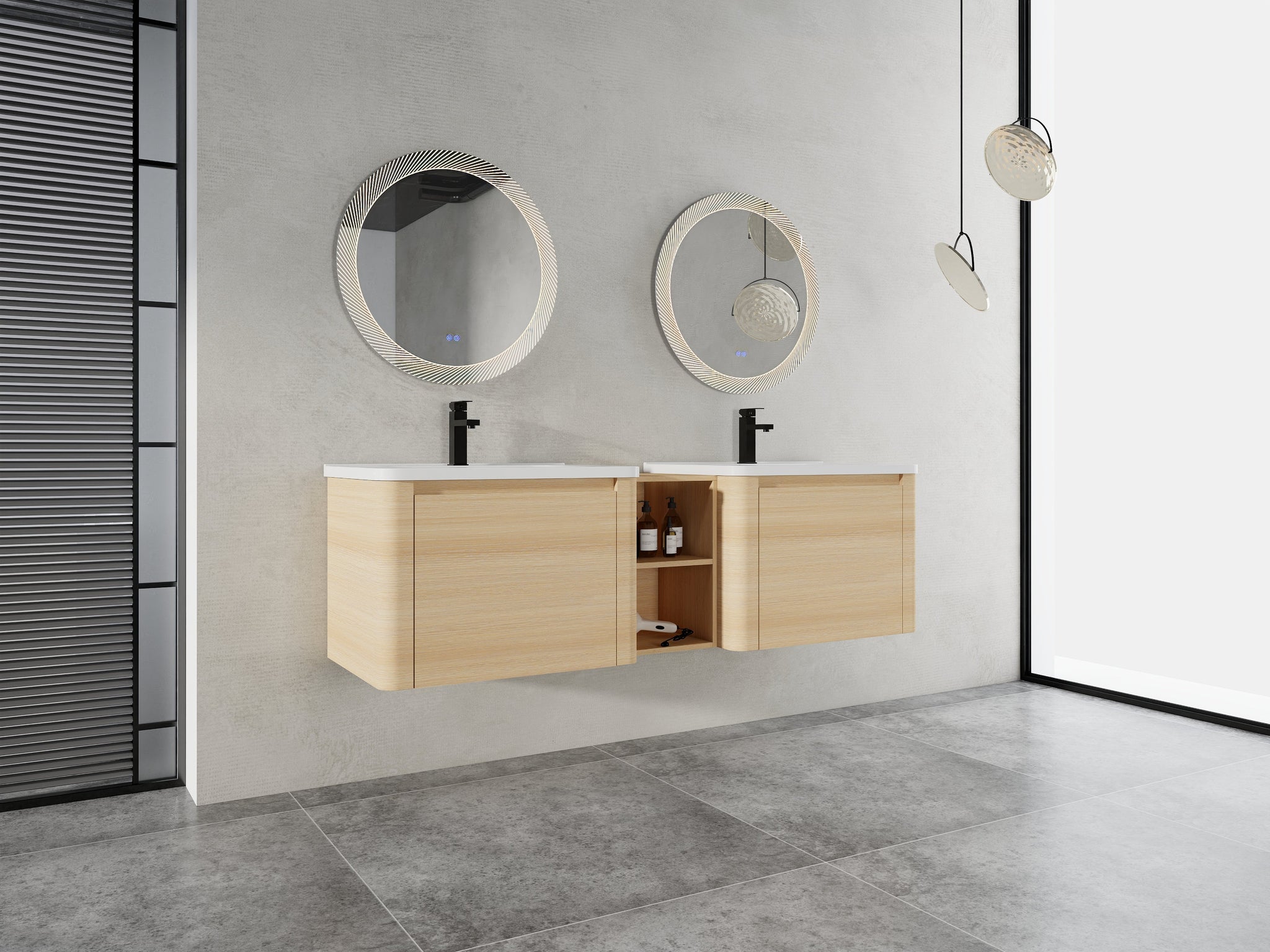 68'' Wall-Mounted Bathroom Vanity with Storage Shelves by HouseOfZazla