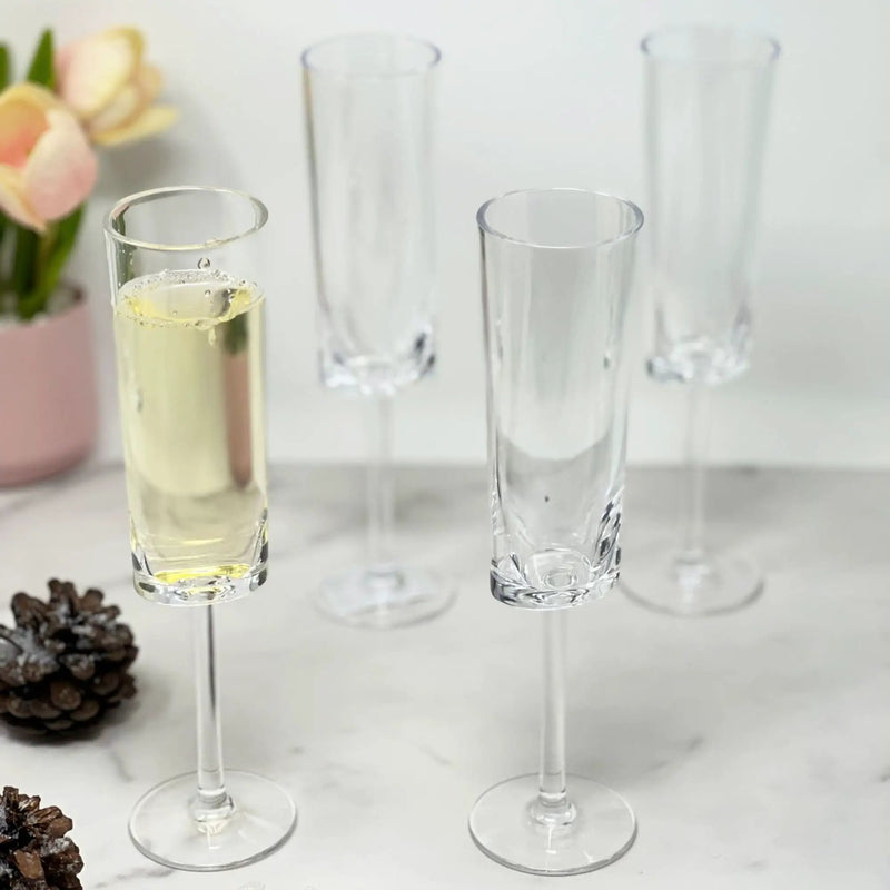 Oval Halo Unbreakable Plastic Champagne Flutes (Set of 4), Acrylic Wedding Mimosas Glasses, 4Oz - Clear by HouseOfZazla