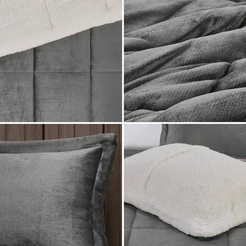 Full/Queen Plush to Sherpa Down Alternative Comforter Set by HouseOfZazla