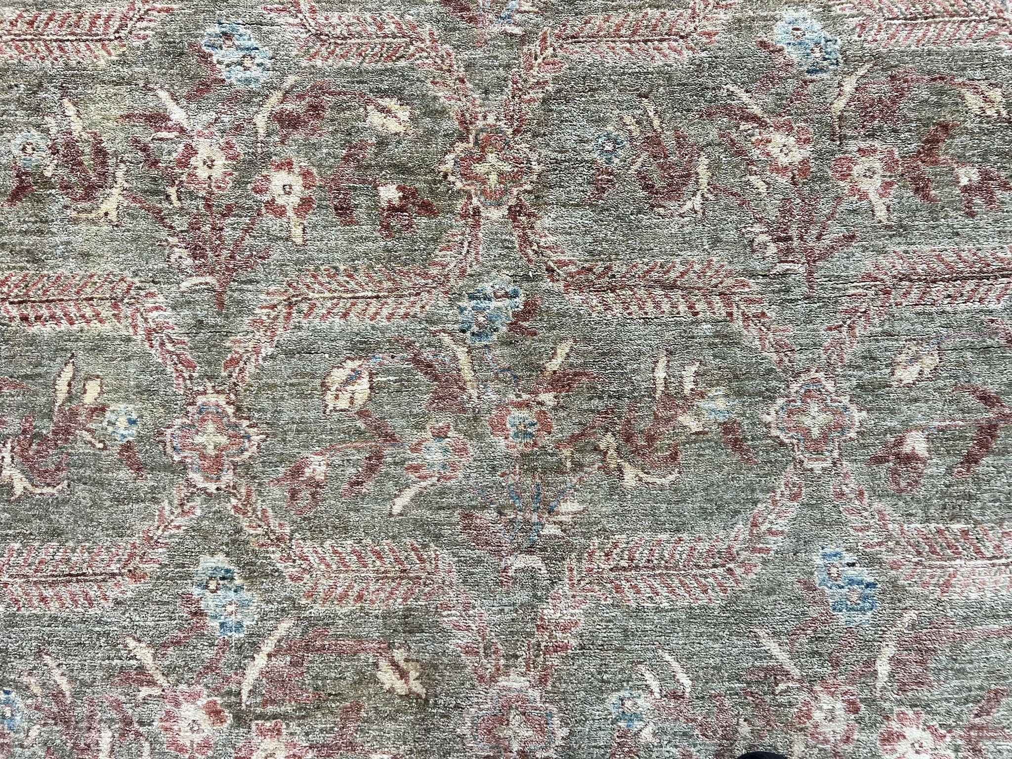 Large Modern Pakistani Rug 9x12, Handmade Wool Carpet, Peshawar Rug, Hand Knotted Oriental Rug, Contemporary, Floral, Light Green by Jewel Rugs