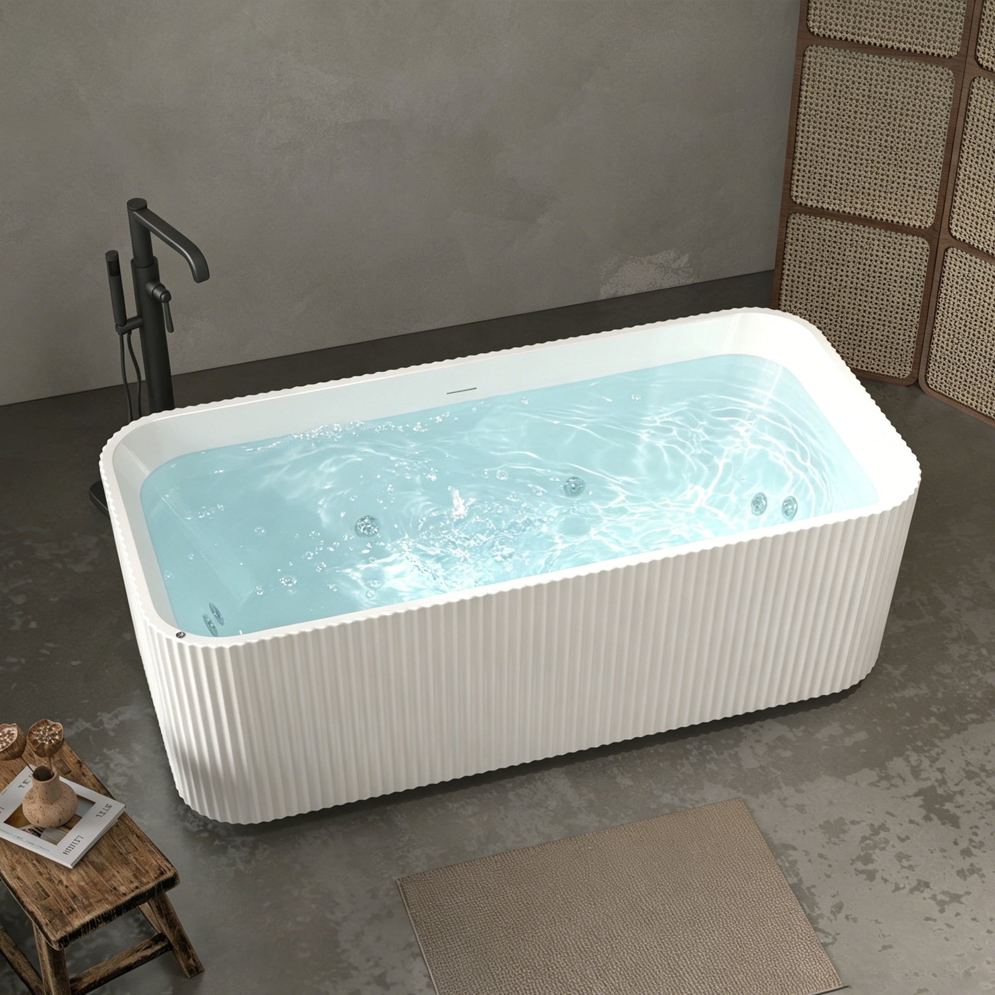 67" Rectangle Linear Acrylic Massage Whirlpool Freestanding Bathtub by HouseOfZazla
