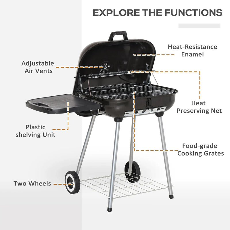 Outsunny 21' Portable Charcoal Grill with Wheels and Bottom Shelf by HouseOfZazla