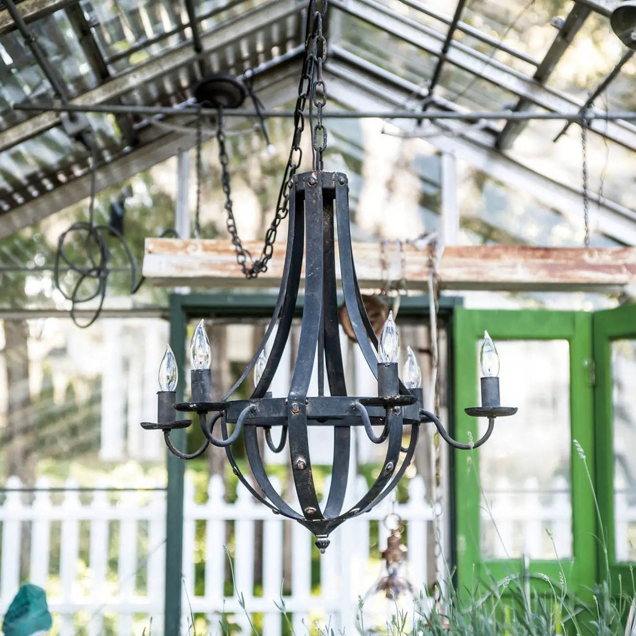 6 Light Metal Chandelier, Hanging Light Fixture With Adjustable Chain For Kitchen, Bulb Not Included - Black by Unique Piece Furniture