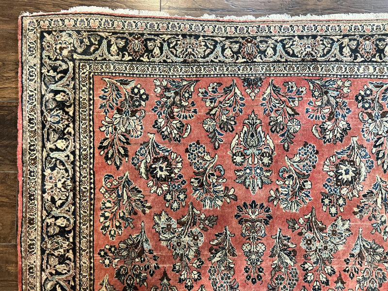 Antique Persian Sarouk Rug 4x7, Hand Knotted Wool Red Persian Carpet, Floral, Fine 300 KPSI by Jewel Rugs