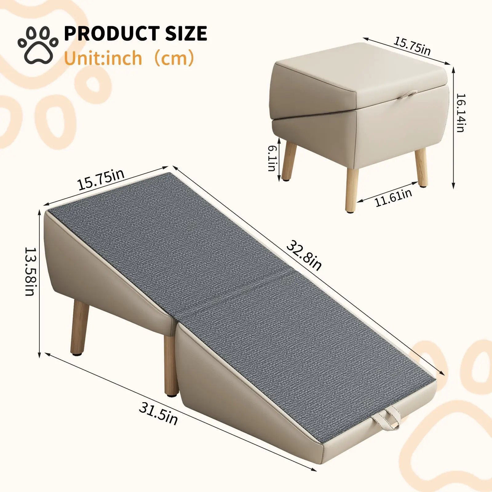 (UPGRADED) Dog Stairs for Small Dogs and Cats, Foldable 2-in-1 Wooden Pet Steps by HouseOfZazla