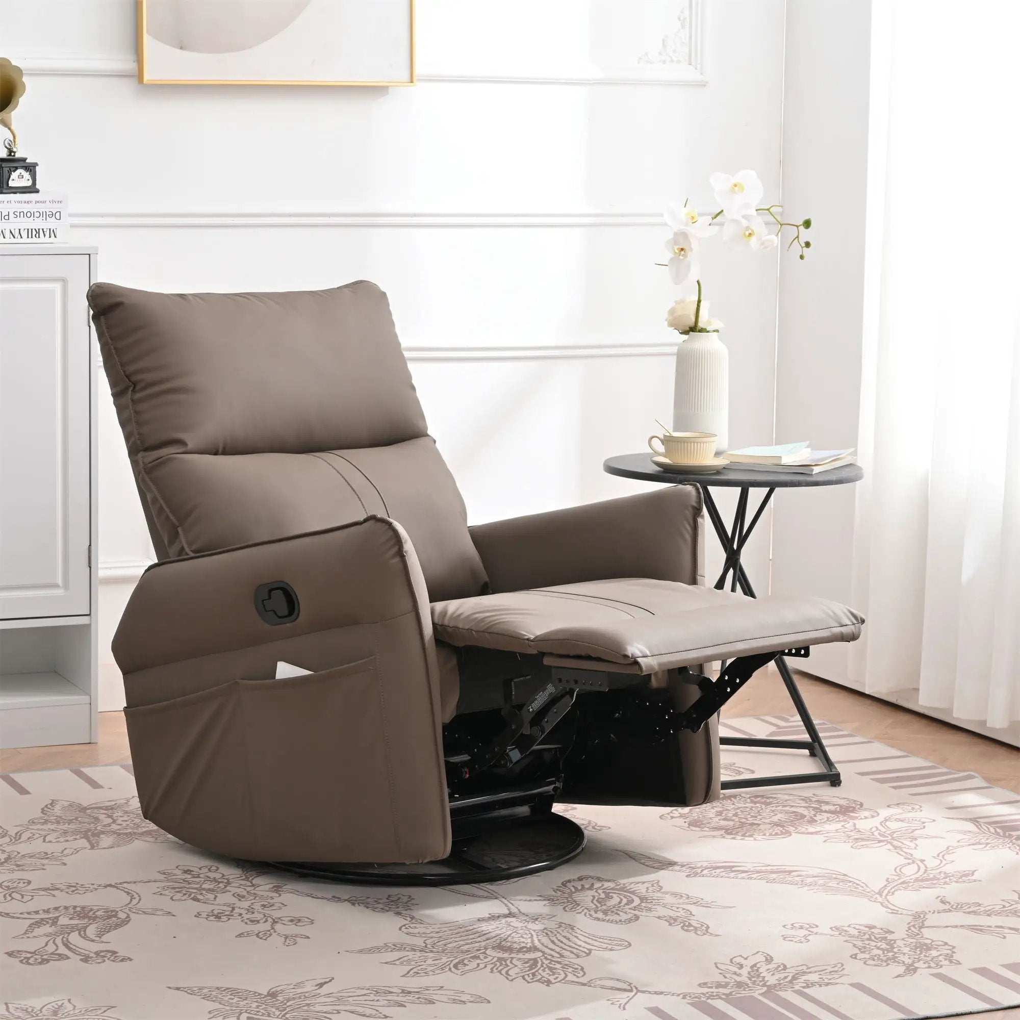 360° Modern Small Rocking Swivel Recliner Chair With Side Pocket by Unique Piece Furniture