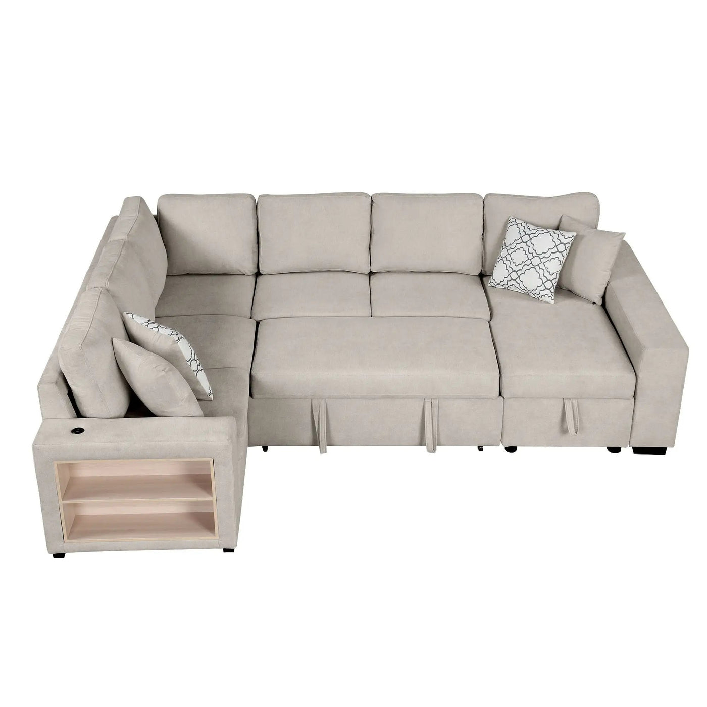 U-Shaped Sectional Sofa Pull-Out Sofa Bed With Two USB Ports, A Storage Chaise Lounge And Four Back Pillows For Living Room by HouseOfZazla