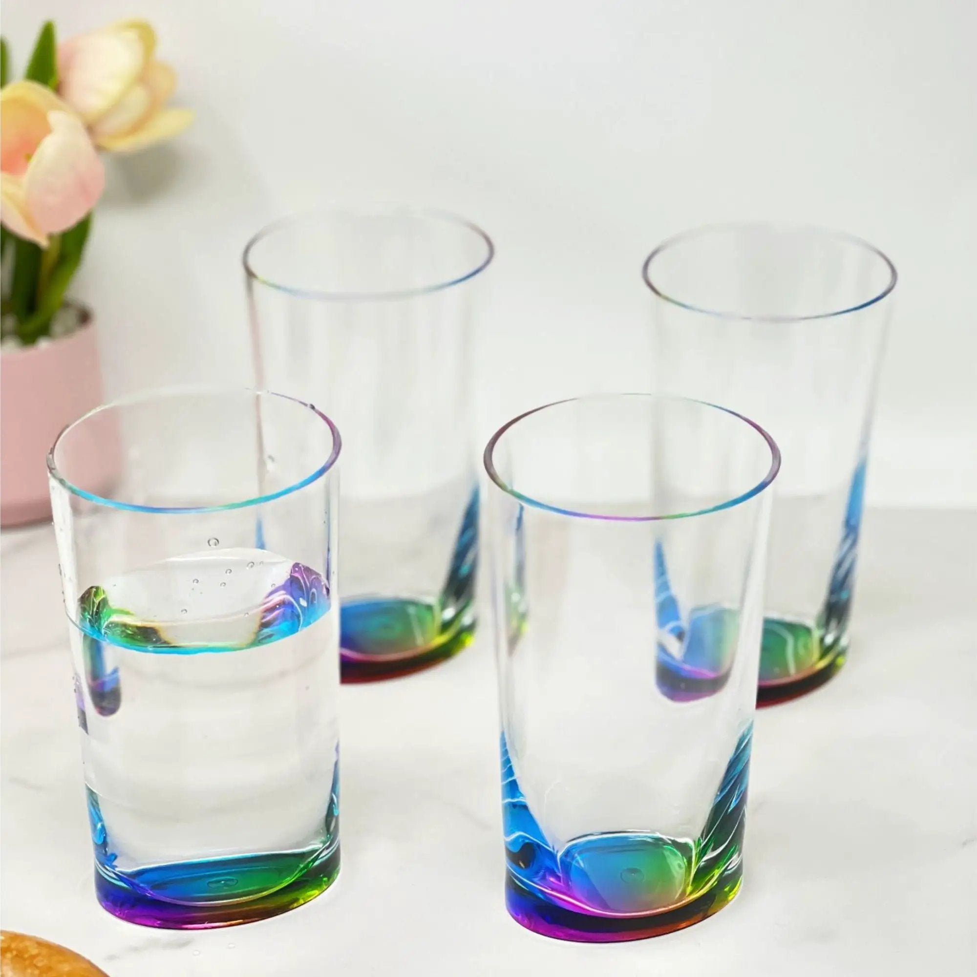 Leading Ware Oval Halo Acrylic Glasses Drinking, 15Oz (Set of 4) Hi Ball, Bpa Free - Clear by HouseOfZazla