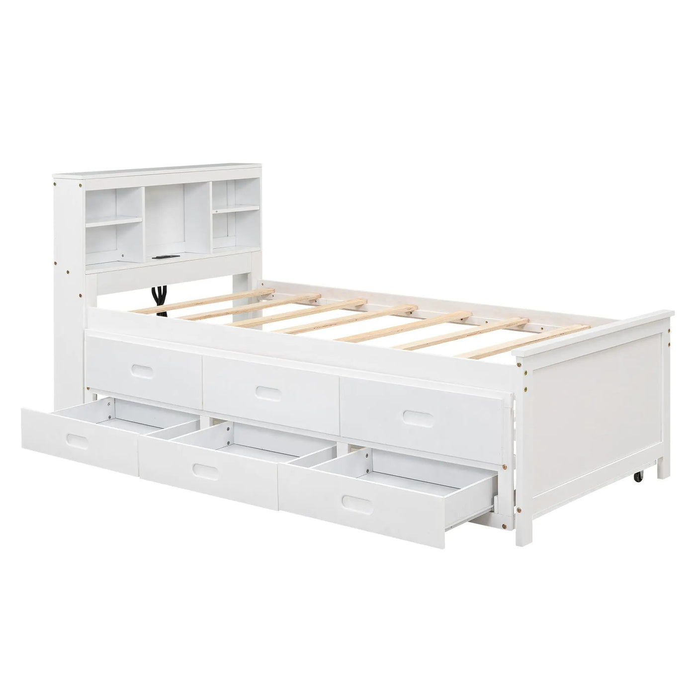 Platform Bed With Storage Headboard, USB, Trundle And 3 Drawers by HouseOfZazla