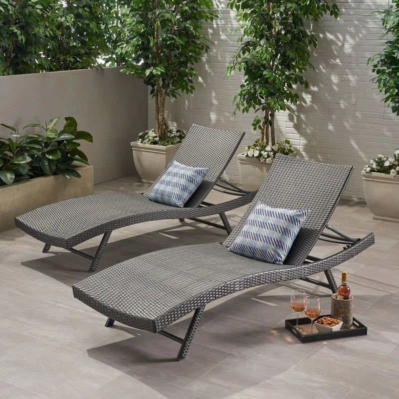 Wicker Chaise With Adjustable Reclining Seats (Set of 2) - Gray by HouseOfZazla