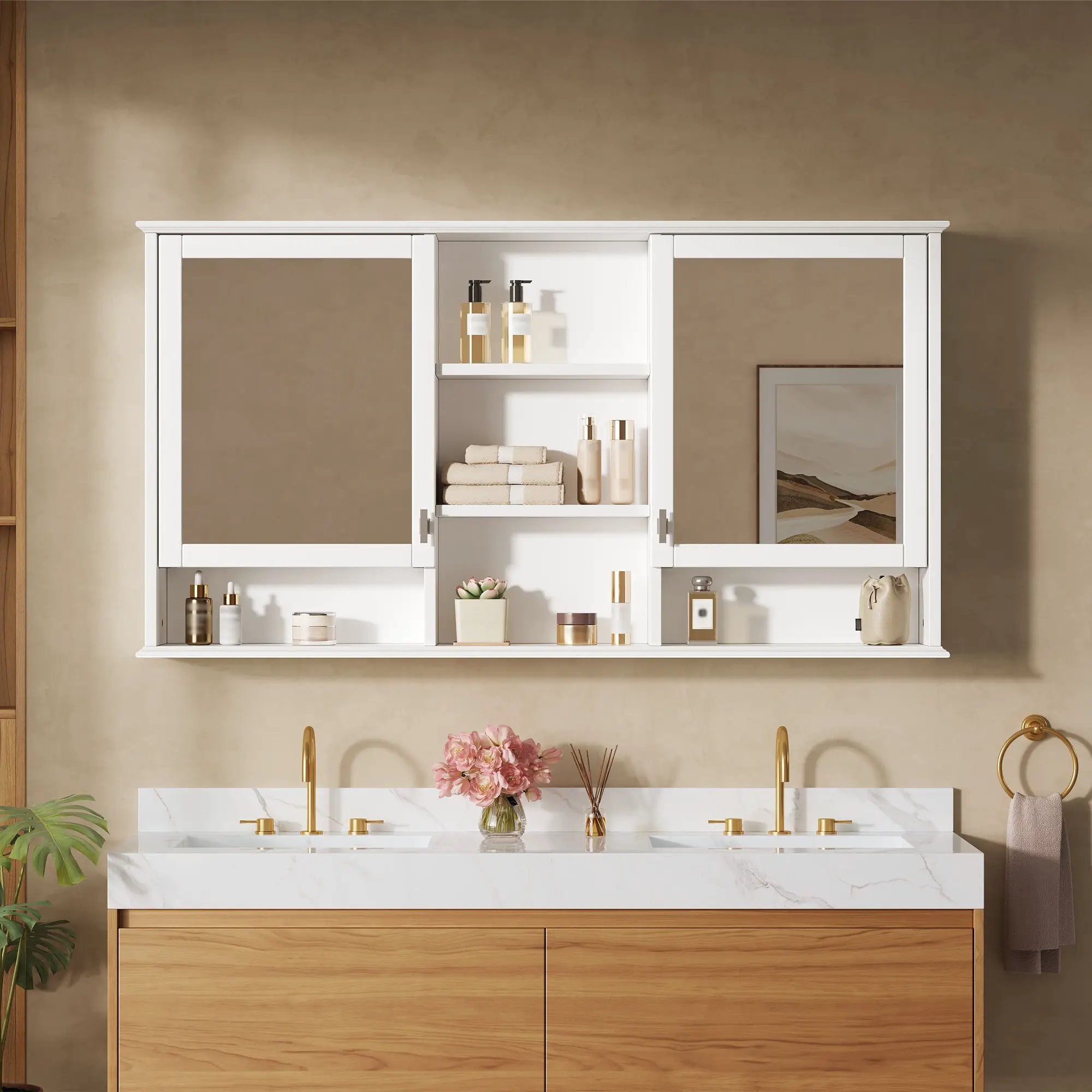 Wall Mount Mirror Cabinet With Adjustable Shelves - White by HouseOfZazla