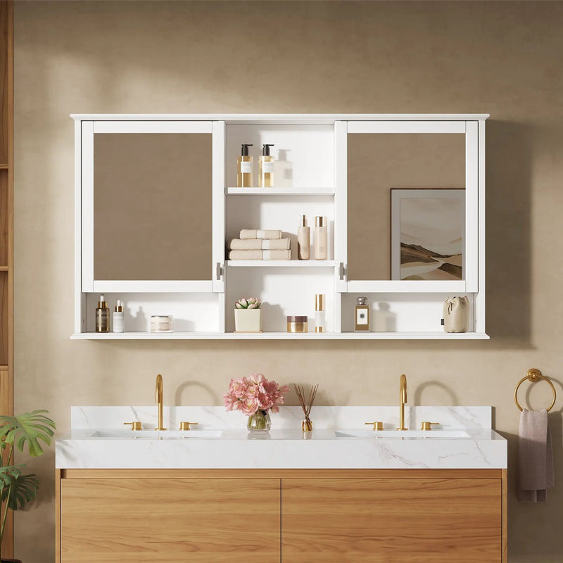 Wall Mount Mirror Cabinet With Adjustable Shelves - White by HouseOfZazla