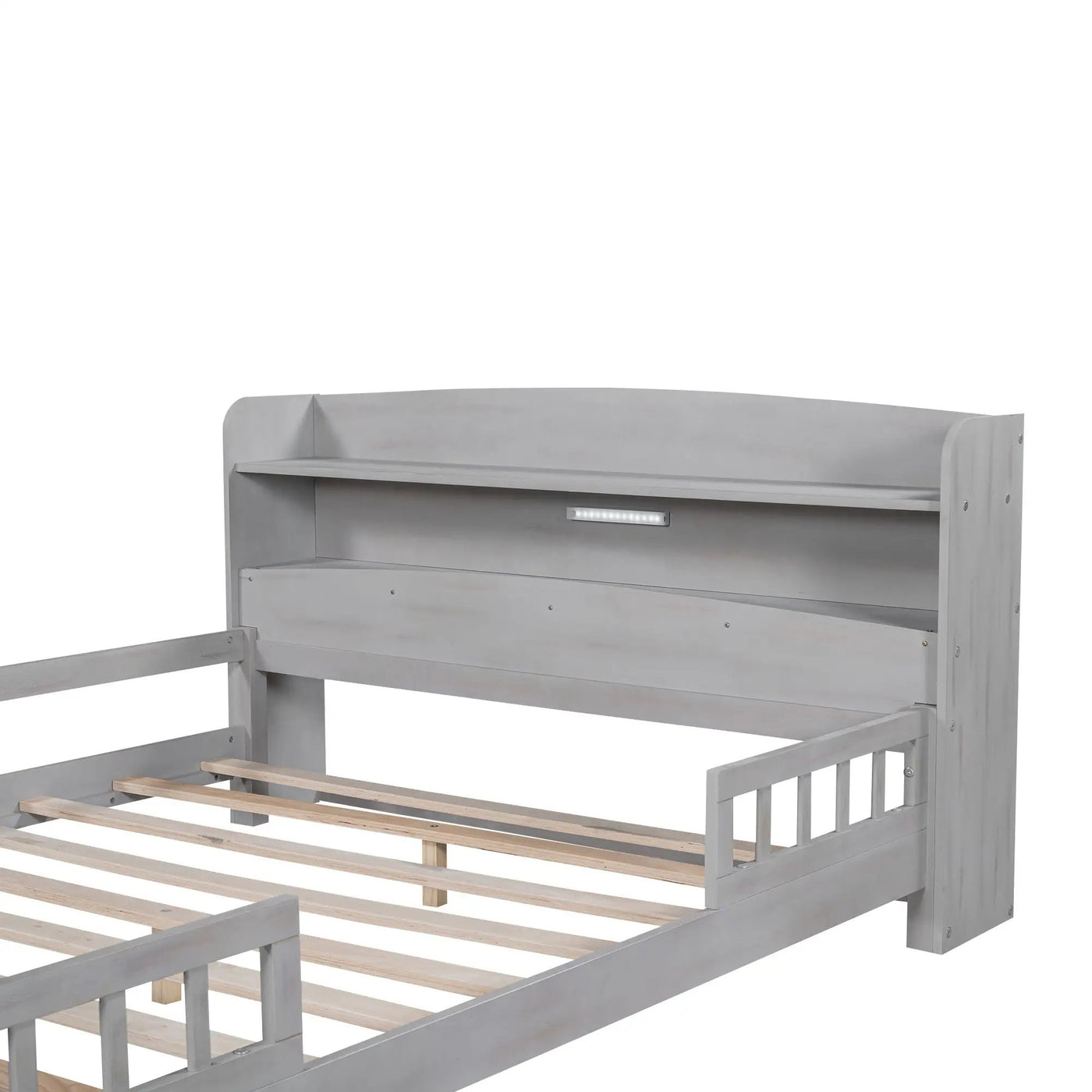 Wood Platform Bed With Built In LED Light, Storage Headboard And Guardrail by HouseOfZazla