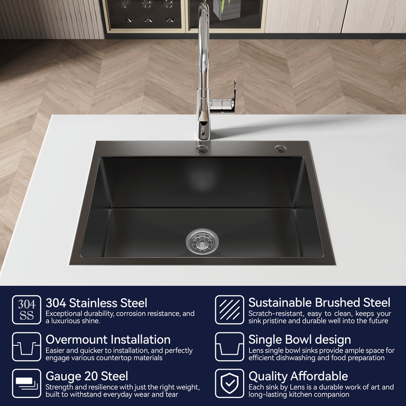 Stainless Steel Kitchen Sink, 27″x19″ Single Bowl, Overmount Handmade Sink by HouseOfZazla