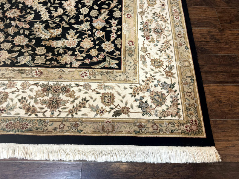 Sino Persian Rug 9x12, Floral Medallion, Black and Ivory, Elegant by Jewel Rugs