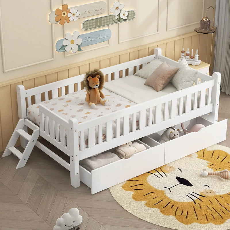 Platform Bed With Guardrail And 2 Drawers by Unique Piece Furniture