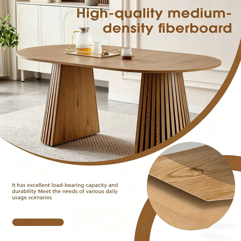 Dining Table, Flexible Extendable Oval Design With Slatted Legs - Natural Wood by HouseOfZazla