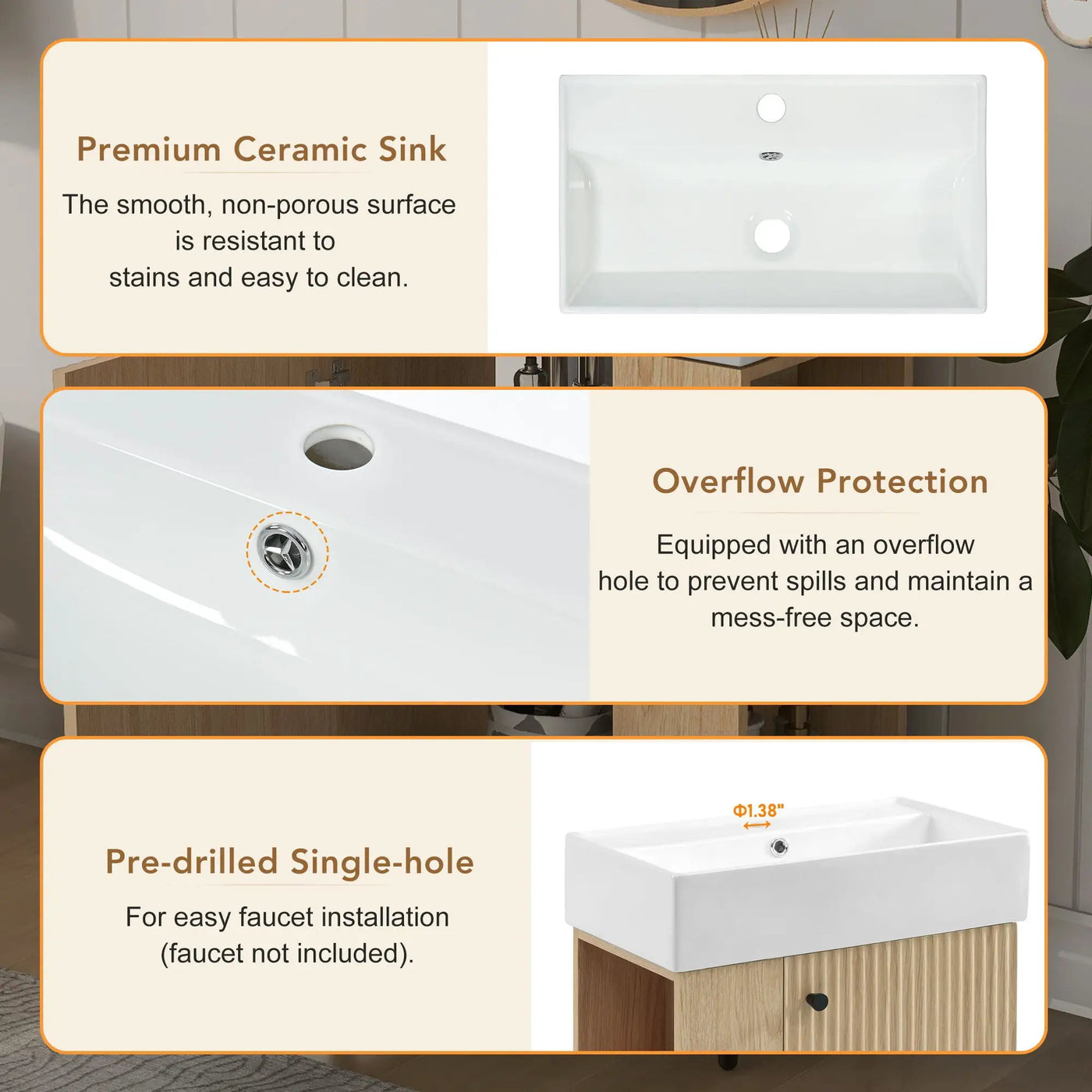 Modern Floating Bathroom Vanity With Ceramic Basin Perfect For Small Bathrooms by Unique Piece Furniture