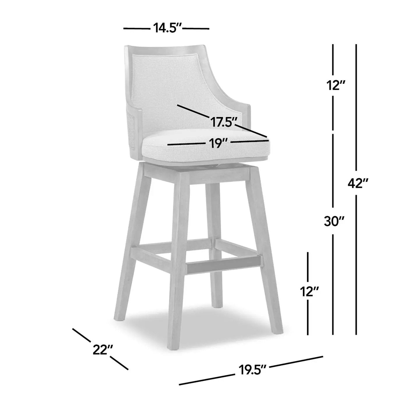 Bahama 30' Cane Rattan High-Back Swivel Bar Stool with Recessed Arms, Two-Tone Neutral Gray Polyester Wool Blend by HouseOfZazla